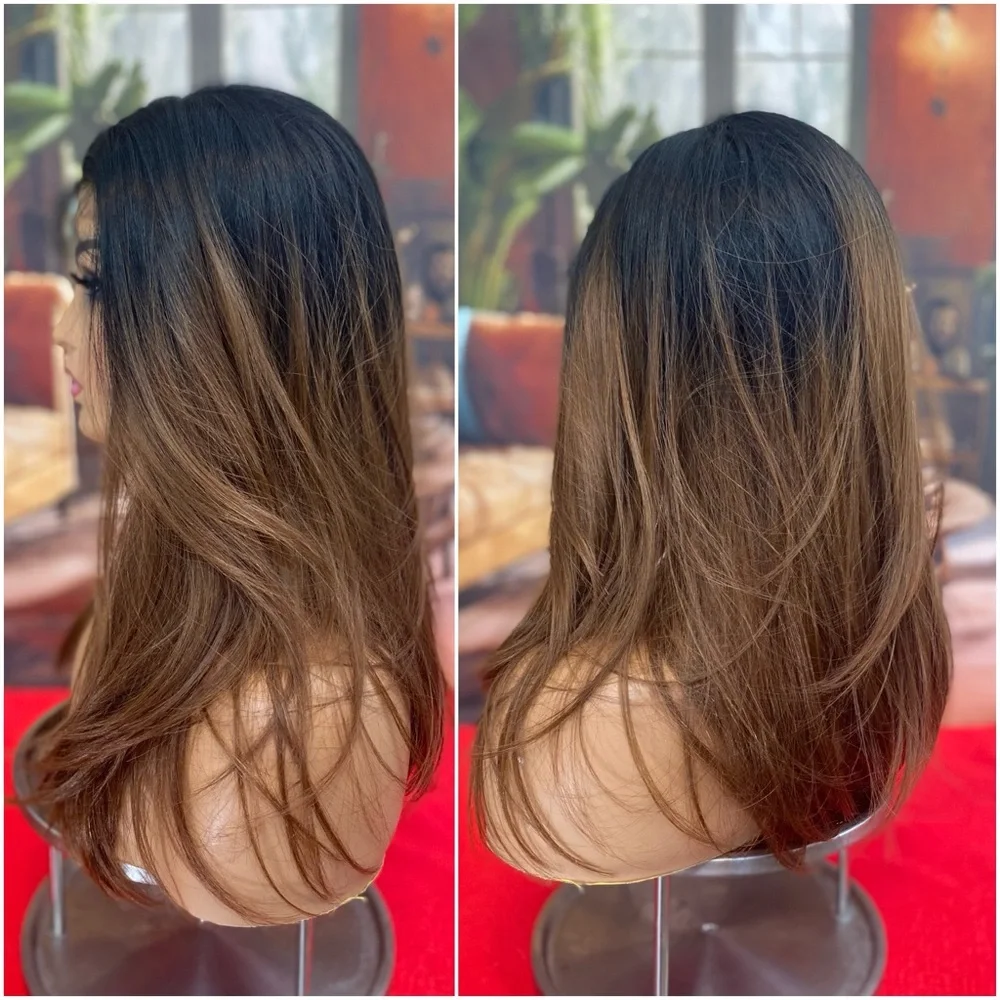 Black brunette, free part full lace front wig